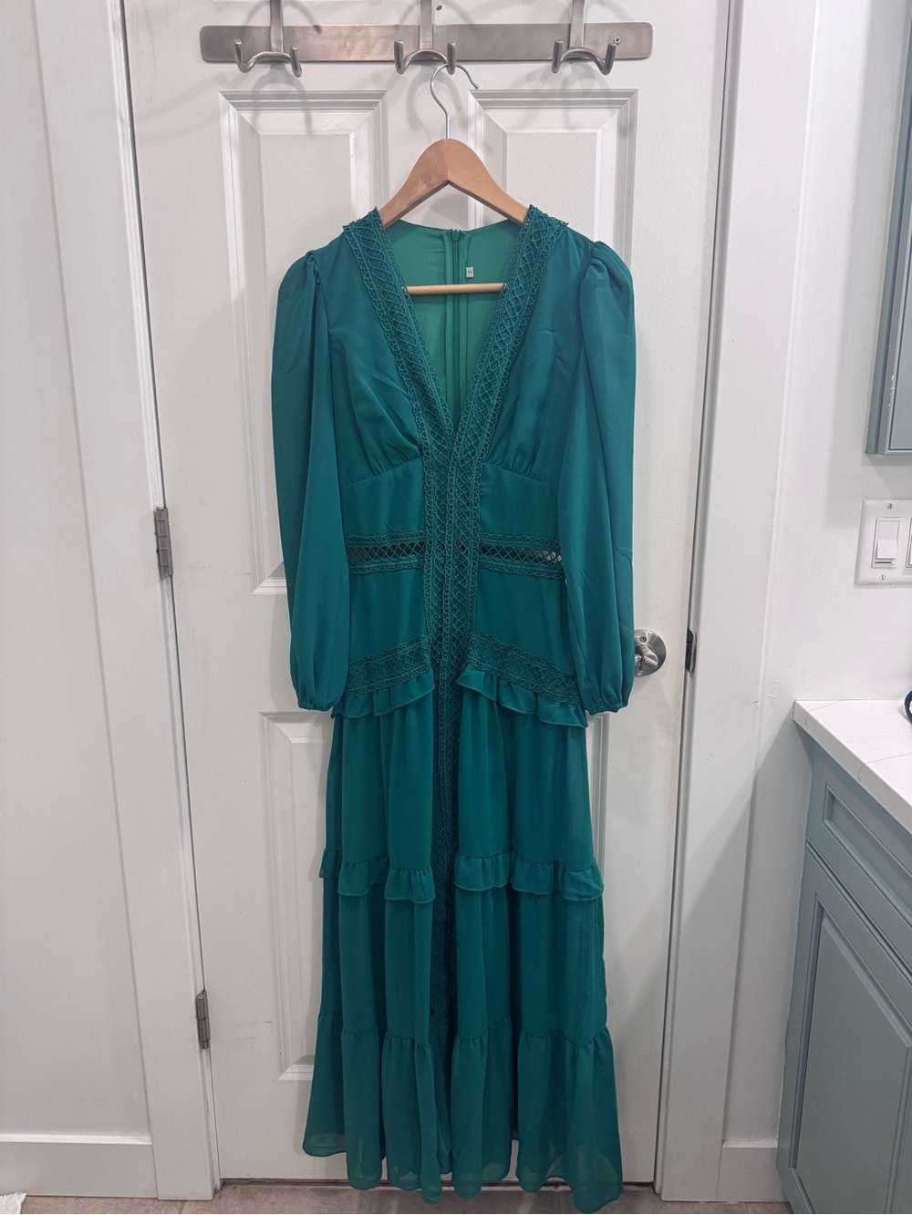 Teal Long Sleeve Tiered Maxi Dress